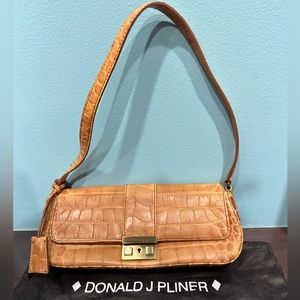 NWOT Vintage Donald J Pliner Cognac Croc Baguette Bag